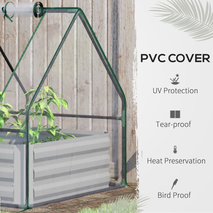 Outsunny Raised Garden Bed With Greenhouse, Steel Planter Box With Plastic Cover, Roll Up Window, Dual Use For Flowers, Vegetables, 127 X 95 X 92cm