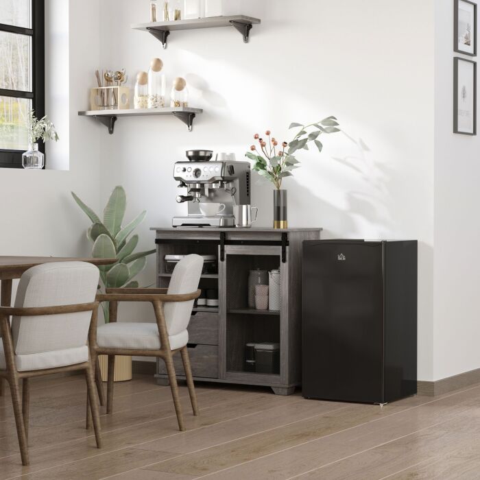 Homcom 91 Litre Freestanding Under Counter Fridge Freezer With Chiller Box, Reversible Door, Adjustable Thermostat, 47.5cm Wide, Noise Level: Decibels 40, Black