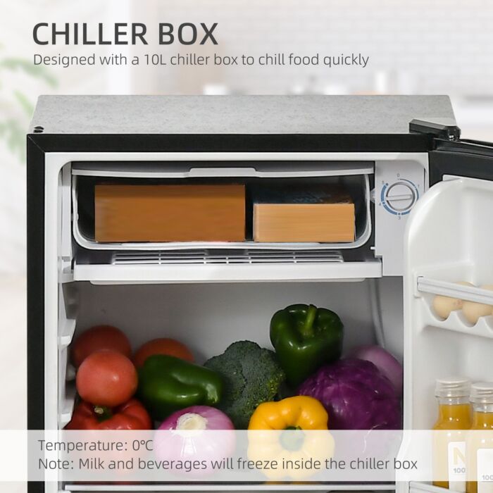 Homcom 91 Litre Freestanding Under Counter Fridge Freezer With Chiller Box, Reversible Door, Adjustable Thermostat, 47.5cm Wide, Noise Level: Decibels 40, Black
