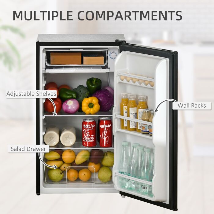 Homcom 91 Litre Freestanding Under Counter Fridge Freezer With Chiller Box, Reversible Door, Adjustable Thermostat, 47.5cm Wide, Noise Level: Decibels 40, Black