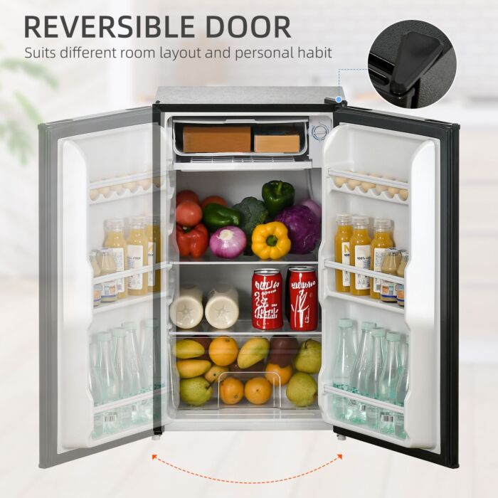 Homcom 91 Litre Freestanding Under Counter Fridge Freezer With Chiller Box, Reversible Door, Adjustable Thermostat, 47.5cm Wide, Noise Level: Decibels 40, Black