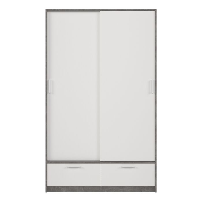 Line Wardrobe With 2 Doors + 2 Drawers In White And Concrete