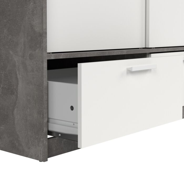 Line Wardrobe With 2 Doors + 2 Drawers In White And Concrete