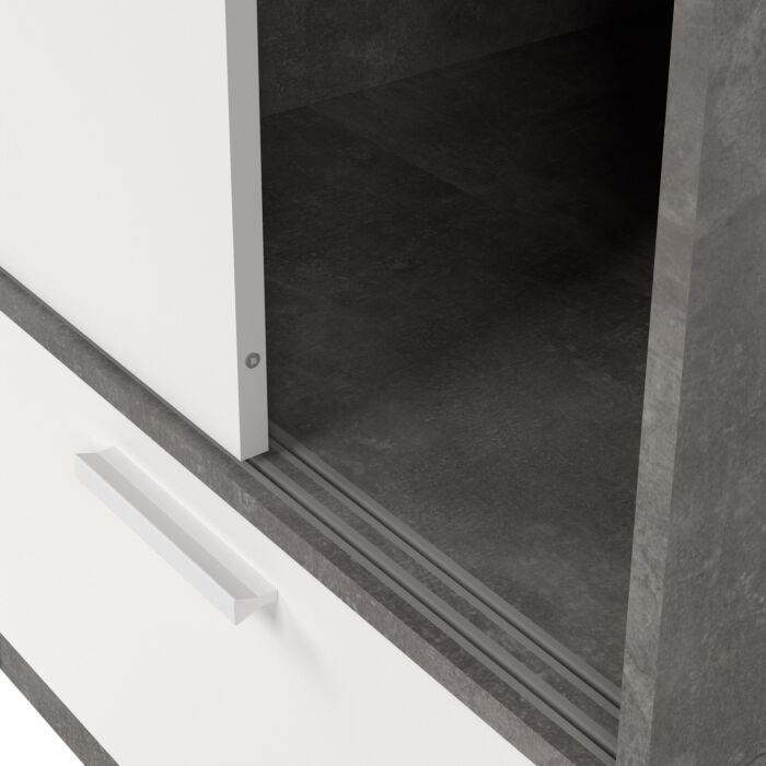 Line Wardrobe With 2 Doors + 2 Drawers In White And Concrete