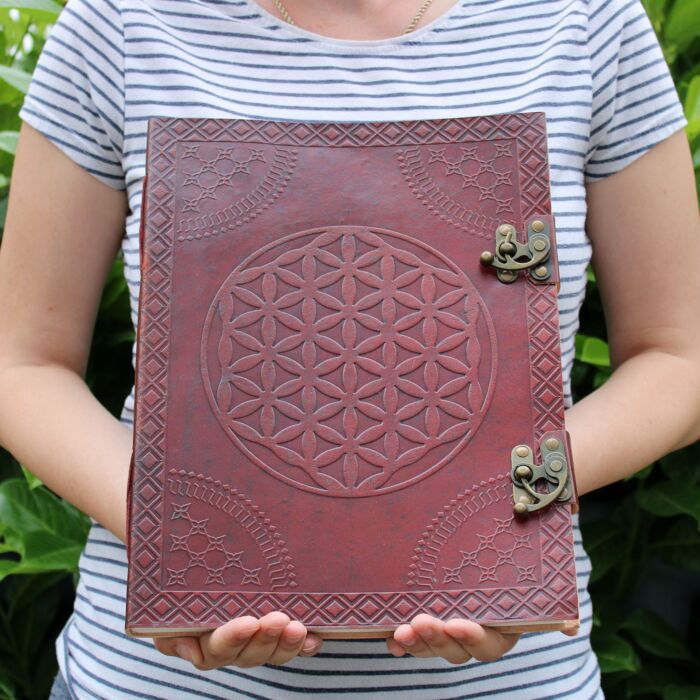 Huge Flower Of Life Leather Book 10x13 (200 Pages)