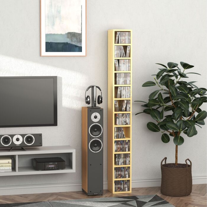 Homcom 12-tier Media Storage Cabinet 204 Cds Shelf Tower Multimedia Organizer Rack Stand Bookcase Display Unit