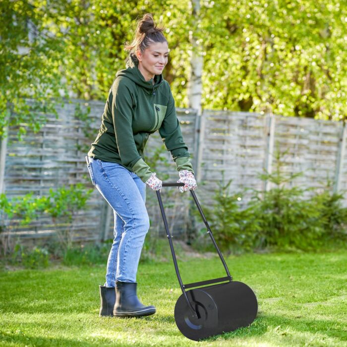 Durhand 38l Heavy Duty Water Or Sand Filled Garden Steel Lawn Roller Drum Φ50cm Black