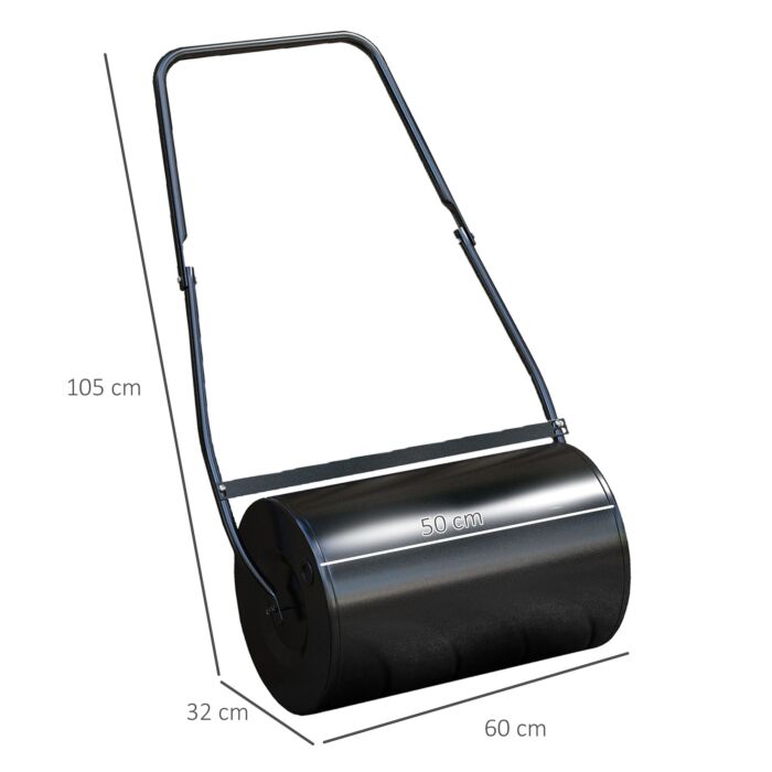 Durhand 38l Heavy Duty Water Or Sand Filled Garden Steel Lawn Roller Drum Φ50cm Black