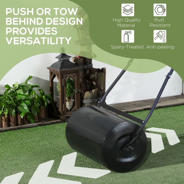 Durhand 38l Heavy Duty Water Or Sand Filled Garden Steel Lawn Roller Drum Φ50cm Black