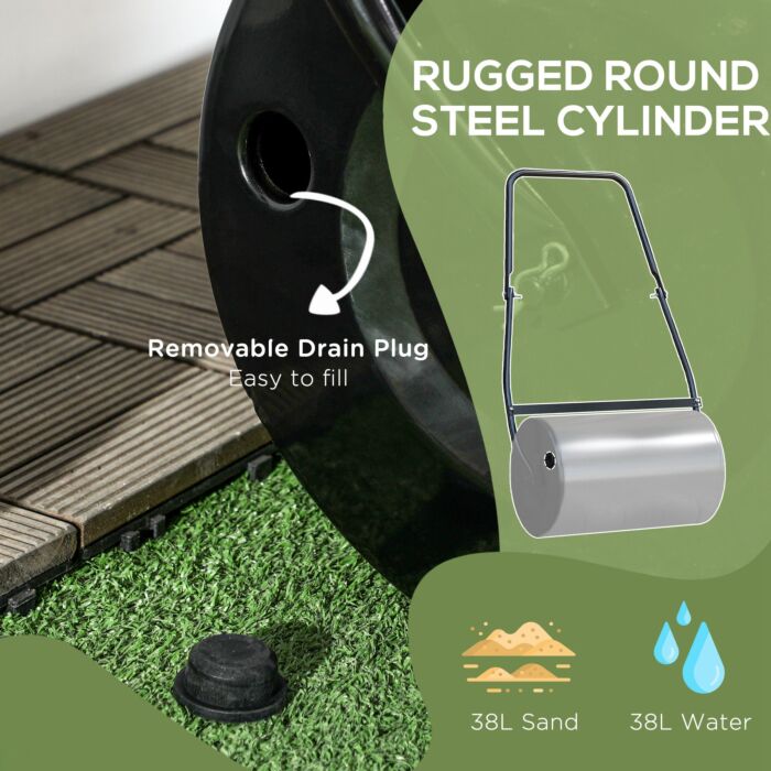 Durhand 38l Heavy Duty Water Or Sand Filled Garden Steel Lawn Roller Drum Φ50cm Black