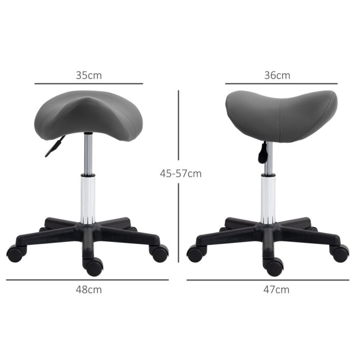 Homcom Saddle Stool, Pu Leather Adjustable Rolling Salon Chair With Steel Frame For Massage, Spa, Beauty And Tattoo, Grey