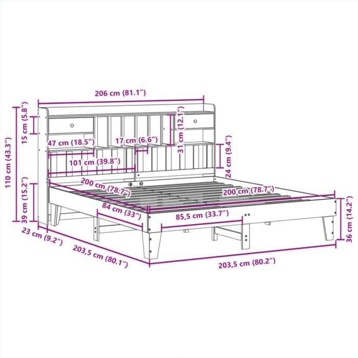 Vidaxl Bed Frame Without Mattress White 200x200 Cm Solid Wood Pine