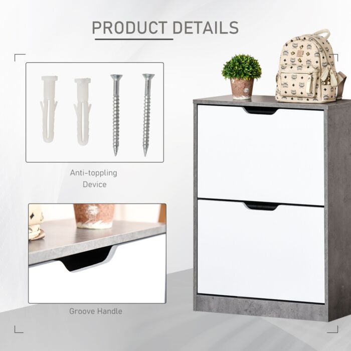 Homcom Tipping Shoe Cabinet Modern Hall Organizer 2-tier Wood Rack With Drawer Adjustable Shelf Large-capacity Space Saving Entrance 8 Pairs