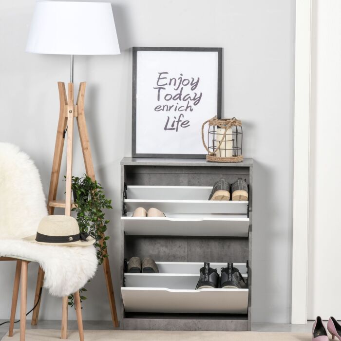 Homcom Tipping Shoe Cabinet Modern Hall Organizer 2-tier Wood Rack With Drawer Adjustable Shelf Large-capacity Space Saving Entrance 8 Pairs