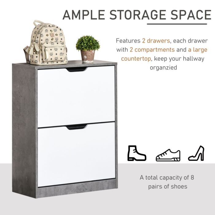 Homcom Tipping Shoe Cabinet Modern Hall Organizer 2-tier Wood Rack With Drawer Adjustable Shelf Large-capacity Space Saving Entrance 8 Pairs