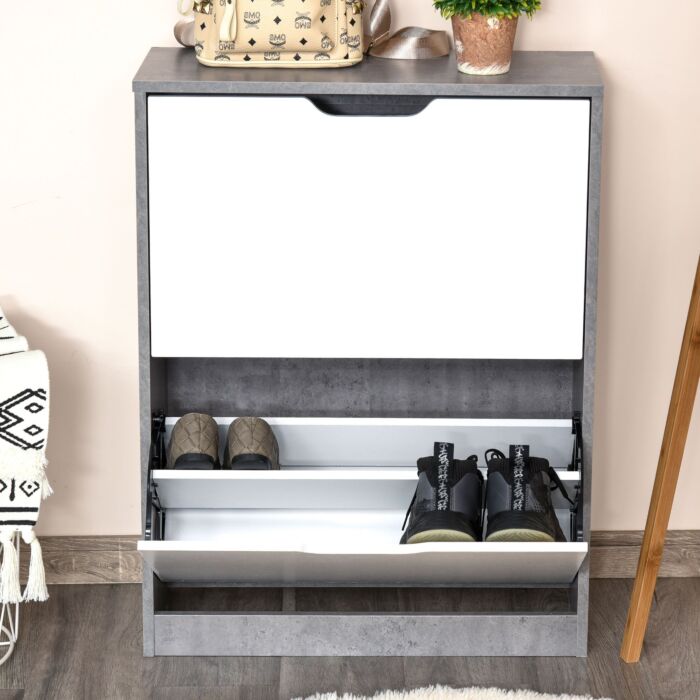 Homcom Tipping Shoe Cabinet Modern Hall Organizer 2-tier Wood Rack With Drawer Adjustable Shelf Large-capacity Space Saving Entrance 8 Pairs