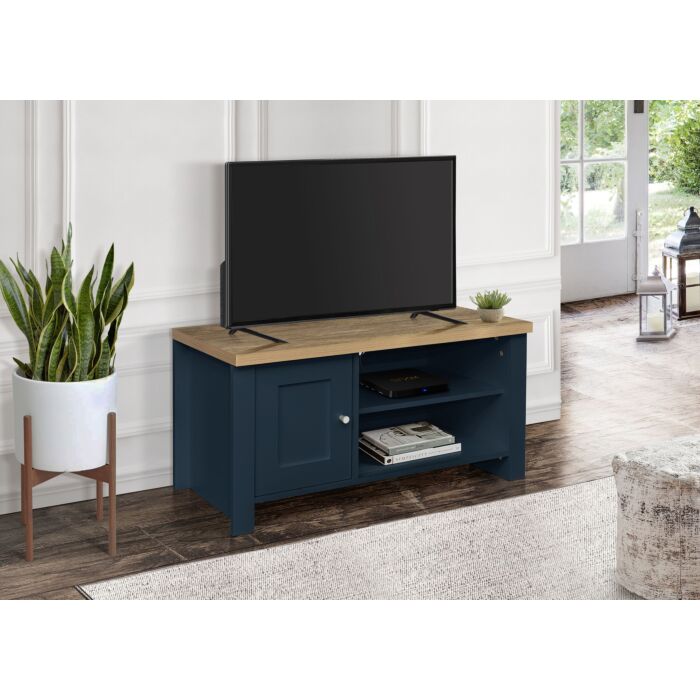 Highgate Small Tv Unit Navy Blue & Oak
