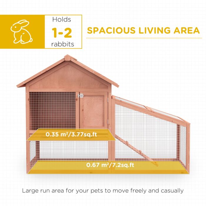 Pawhut 2 Tier Rabbit Cage, Solid Wood Bunny House, Water Resistant Asphalt Roof Ramp Sliding Tray 144 X 64.5 X 100 Cm Red/brown
