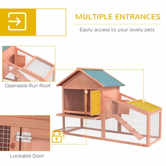 Pawhut 2 Tier Rabbit Cage, Solid Wood Bunny House, Water Resistant Asphalt Roof Ramp Sliding Tray 144 X 64.5 X 100 Cm Red/brown