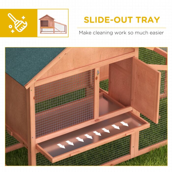 Pawhut 2 Tier Rabbit Cage, Solid Wood Bunny House, Water Resistant Asphalt Roof Ramp Sliding Tray 144 X 64.5 X 100 Cm Red/brown