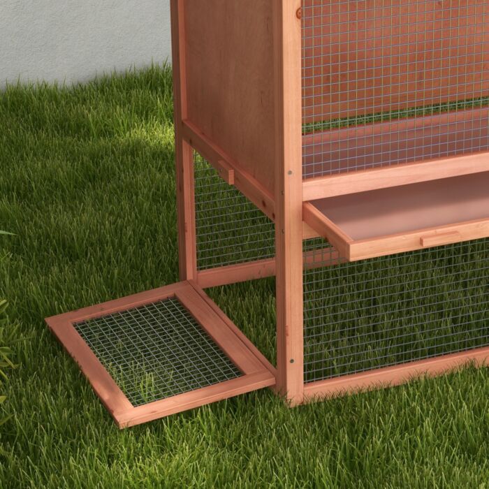 Pawhut 2 Tier Rabbit Cage, Solid Wood Bunny House, Water Resistant Asphalt Roof Ramp Sliding Tray 144 X 64.5 X 100 Cm Red/brown