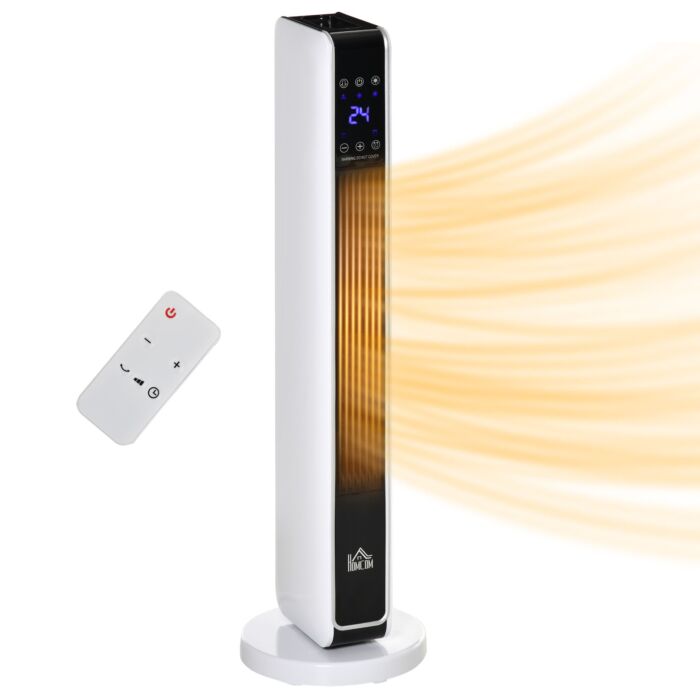 Homcom Oscillating Ceramic Tower Heater, Space Heater With Remote Control, 8h Timer, Tip-over & Overheat Protect, 1000w/2000w