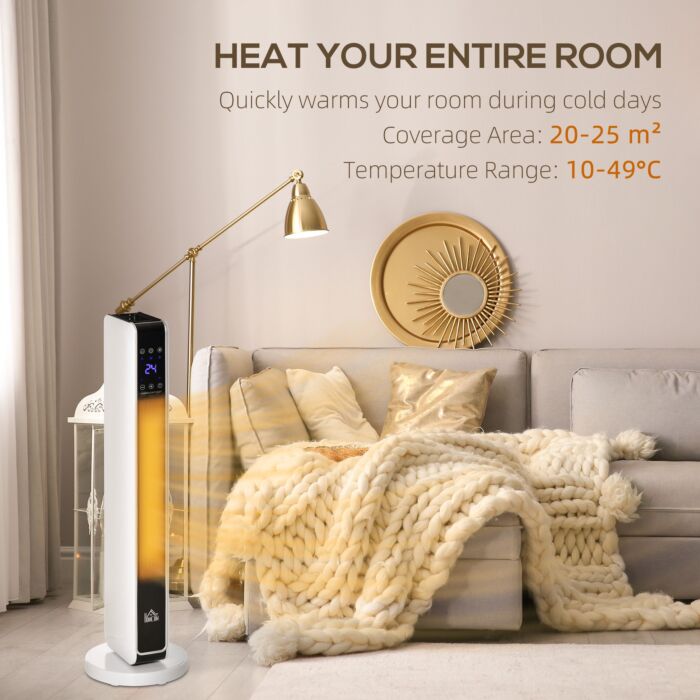 Homcom Oscillating Ceramic Tower Heater, Space Heater With Remote Control, 8h Timer, Tip-over & Overheat Protect, 1000w/2000w
