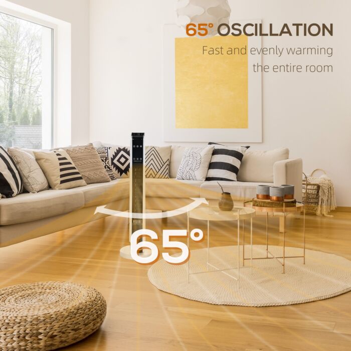 Homcom Oscillating Ceramic Tower Heater, Space Heater With Remote Control, 8h Timer, Tip-over & Overheat Protect, 1000w/2000w