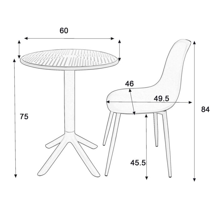 Rimini 3 Piece Cala Bistro Table & 2 Chair Set Outdoor Grade, Sky Blue