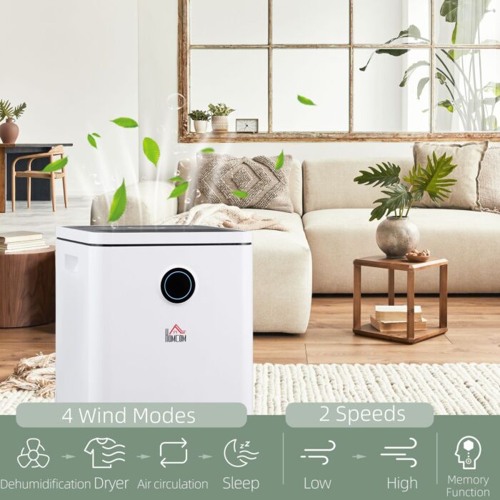 Homcom 10l/day 2500ml Portable Quiet Dehumidifier With Wifi Smart App Control, Electric Moisture Air Dehumidifier
