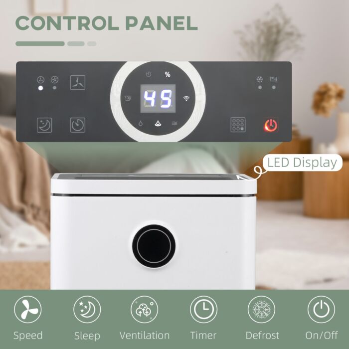 Homcom 10l/day 2500ml Portable Quiet Dehumidifier With Wifi Smart App Control, Electric Moisture Air Dehumidifier
