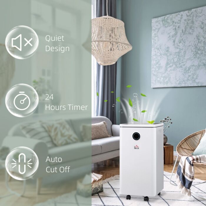 Homcom 10l/day 2500ml Portable Quiet Dehumidifier With Wifi Smart App Control, Electric Moisture Air Dehumidifier