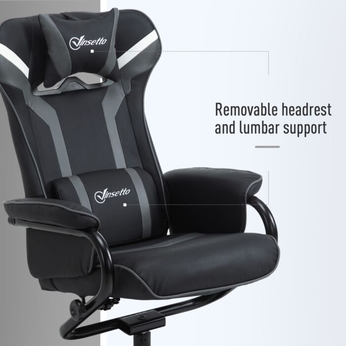 Vinsetto 2 Pieces Video Game Chair And Footrest Set Racing Style Recliner W/headrest, Lumbar Support Reeling Backrest Pedestal Base Black Deep Grey