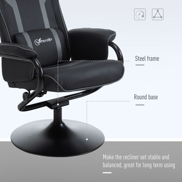 Vinsetto 2 Pieces Video Game Chair And Footrest Set Racing Style Recliner W/headrest, Lumbar Support Reeling Backrest Pedestal Base Black Deep Grey