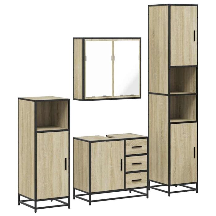 Vidaxl 4 Piece Bathroom Furniture Set Sonoma Oak Engineered Wood