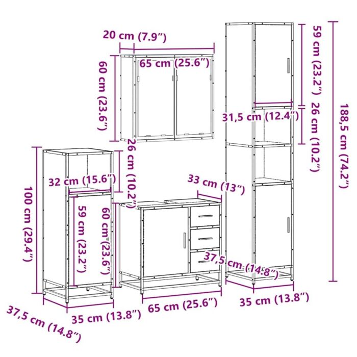 Vidaxl 4 Piece Bathroom Furniture Set Sonoma Oak Engineered Wood