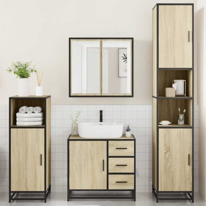 Vidaxl 4 Piece Bathroom Furniture Set Sonoma Oak Engineered Wood