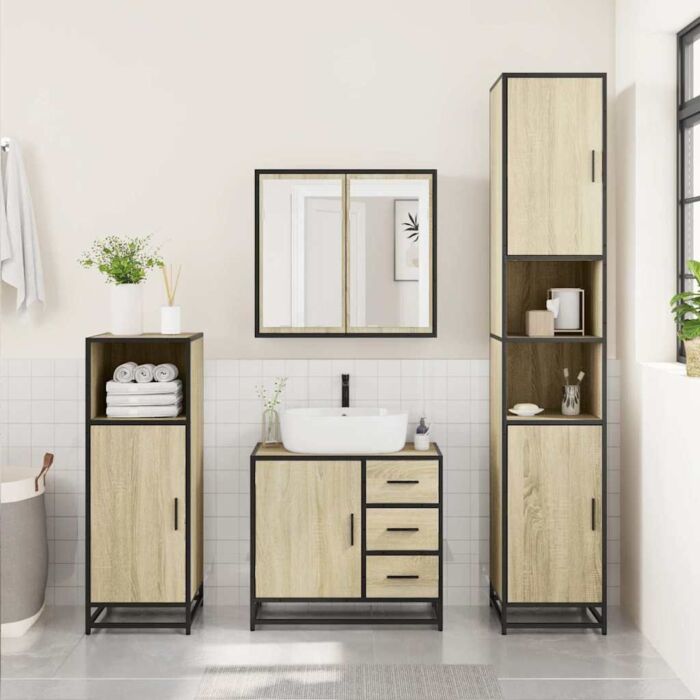 Vidaxl 4 Piece Bathroom Furniture Set Sonoma Oak Engineered Wood