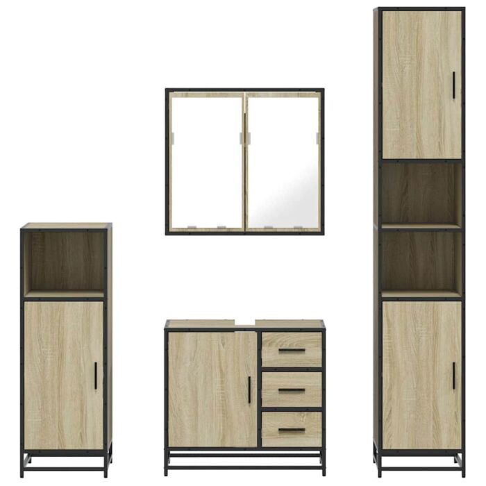Vidaxl 4 Piece Bathroom Furniture Set Sonoma Oak Engineered Wood