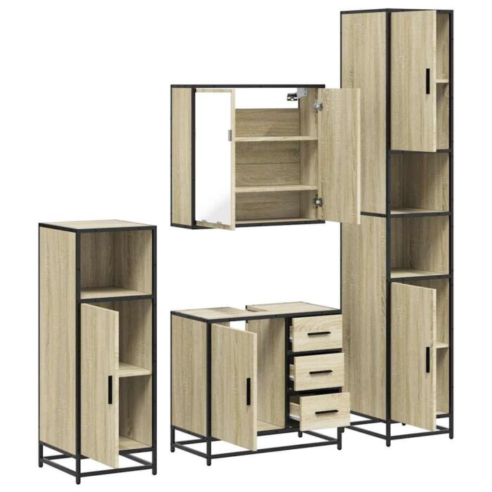 Vidaxl 4 Piece Bathroom Furniture Set Sonoma Oak Engineered Wood
