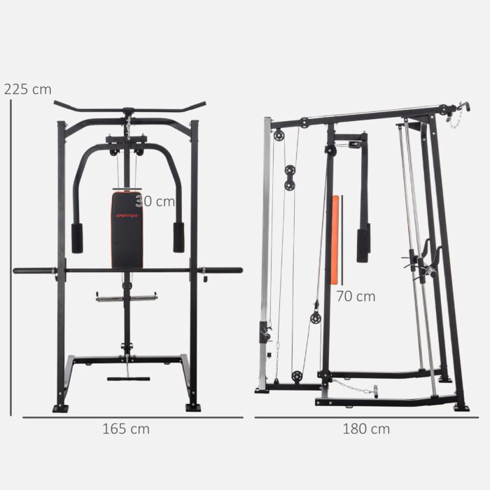 Sportnow 3 In 1 Smith Machine With Dual Cable Pulley System, Chest Press Station, 17-level Squat Rack And Barbell Bar
