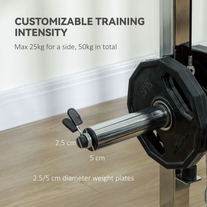 Sportnow 3 In 1 Smith Machine With Dual Cable Pulley System, Chest Press Station, 17-level Squat Rack And Barbell Bar