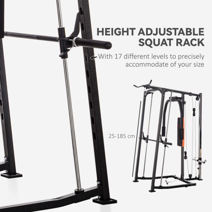 Sportnow 3 In 1 Smith Machine With Dual Cable Pulley System, Chest Press Station, 17-level Squat Rack And Barbell Bar