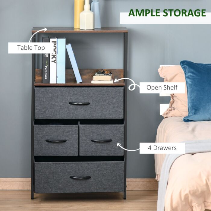 Homcom Storage Chest, Drawers Bedroom Unit Storage Cabinet With 4 Fabric Bins, Bedroom And Entryway, Black