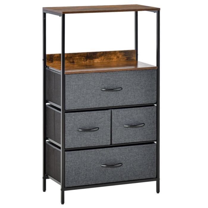 Homcom Storage Chest, Drawers Bedroom Unit Storage Cabinet With 4 Fabric Bins, Bedroom And Entryway, Black