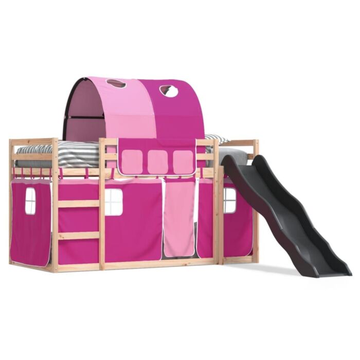 Vidaxl Bunk Bed With Slide And Curtains Pink 90x200 Cm