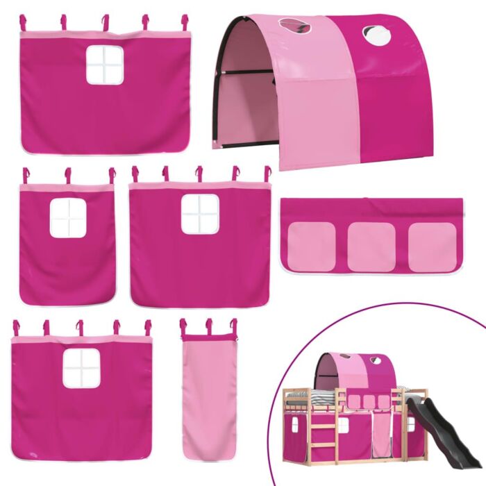 Vidaxl Bunk Bed With Slide And Curtains Pink 90x200 Cm