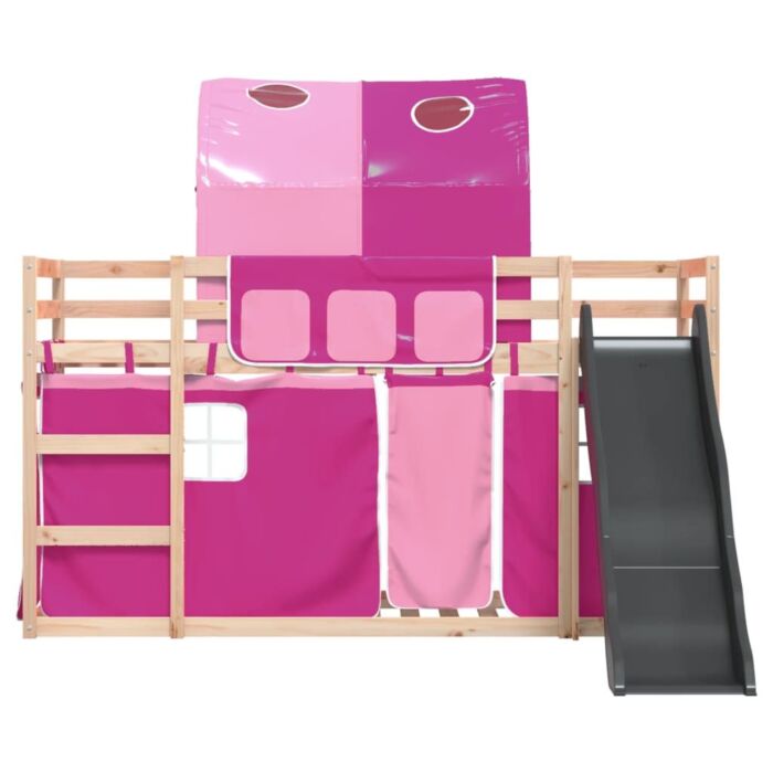 Vidaxl Bunk Bed With Slide And Curtains Pink 90x200 Cm
