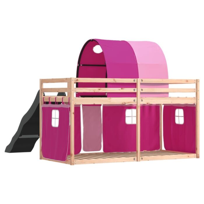 Vidaxl Bunk Bed With Slide And Curtains Pink 90x200 Cm