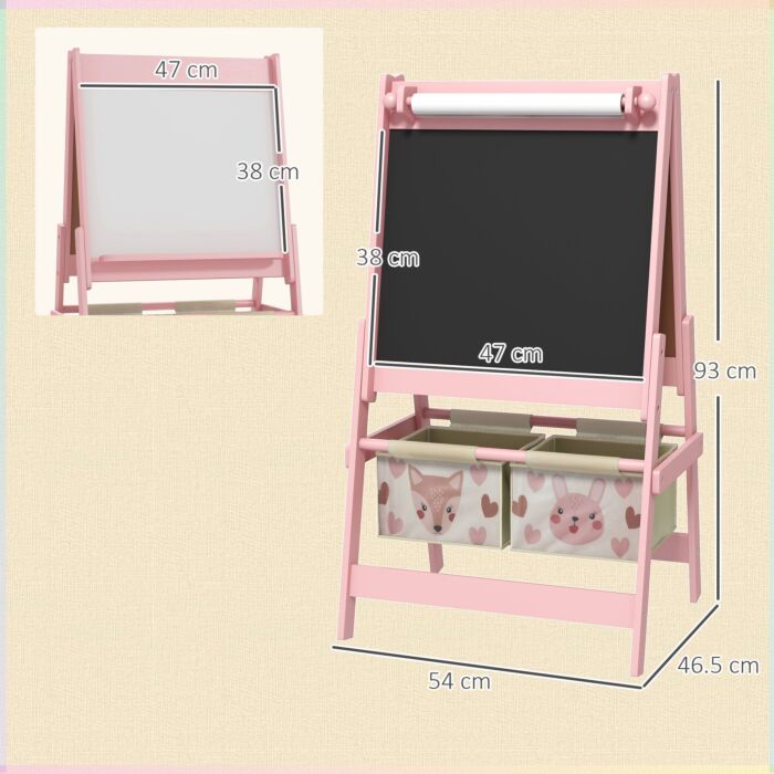Aiyaplay Three-in-one Kids Easel With Paper Roll, Art Easel, With Storage - Pink